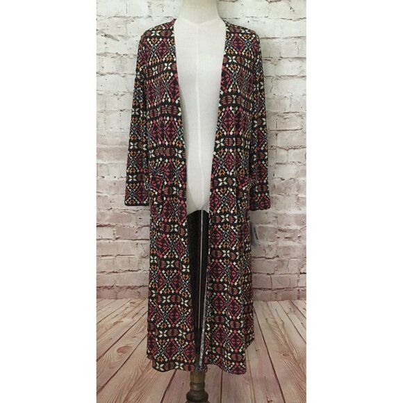 LuLaRoe Womens SARAH Long Duster Cardigan Size Small Geometric Ribbed Knit NEW - Picture 1 of 4
